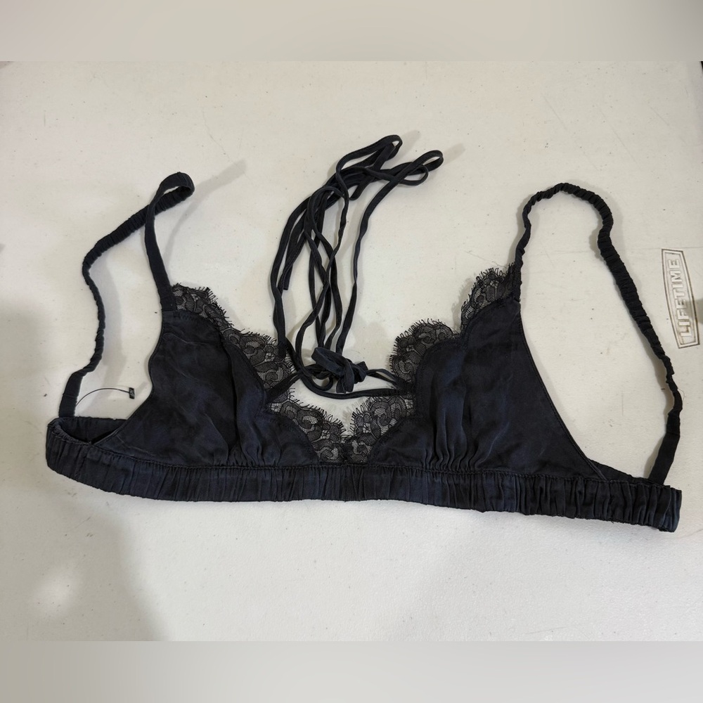 HEIRLOME Lace Trim Black Triangle Bikini Top